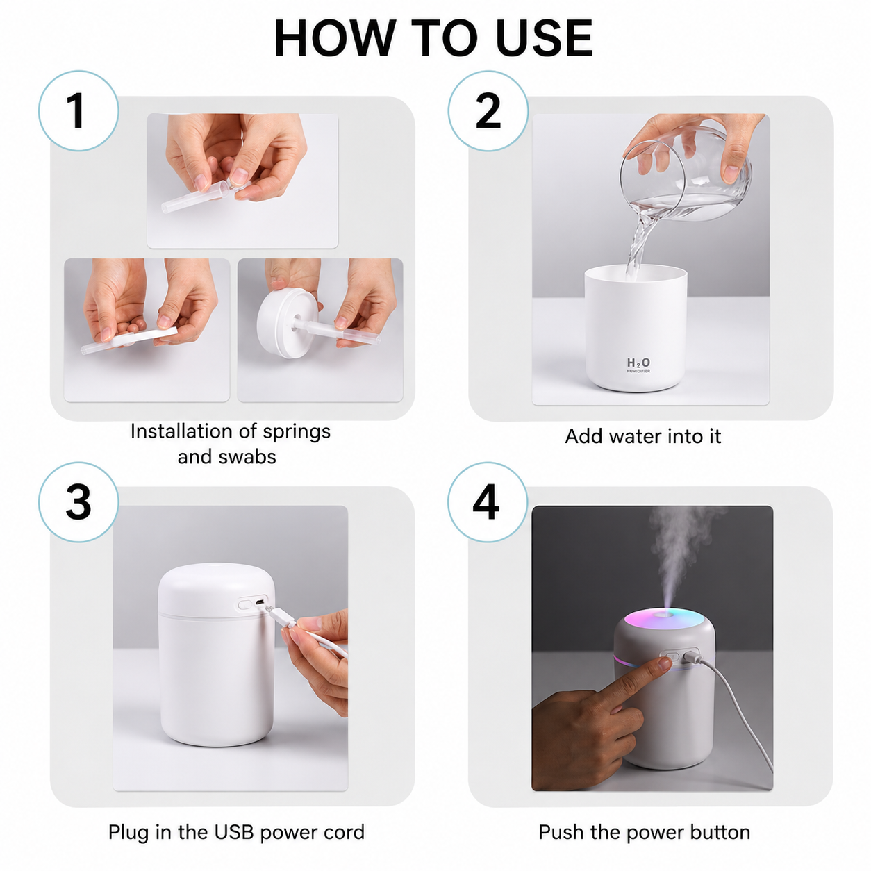 Humidifier with LED Light for Room, Office & Car(Grey)